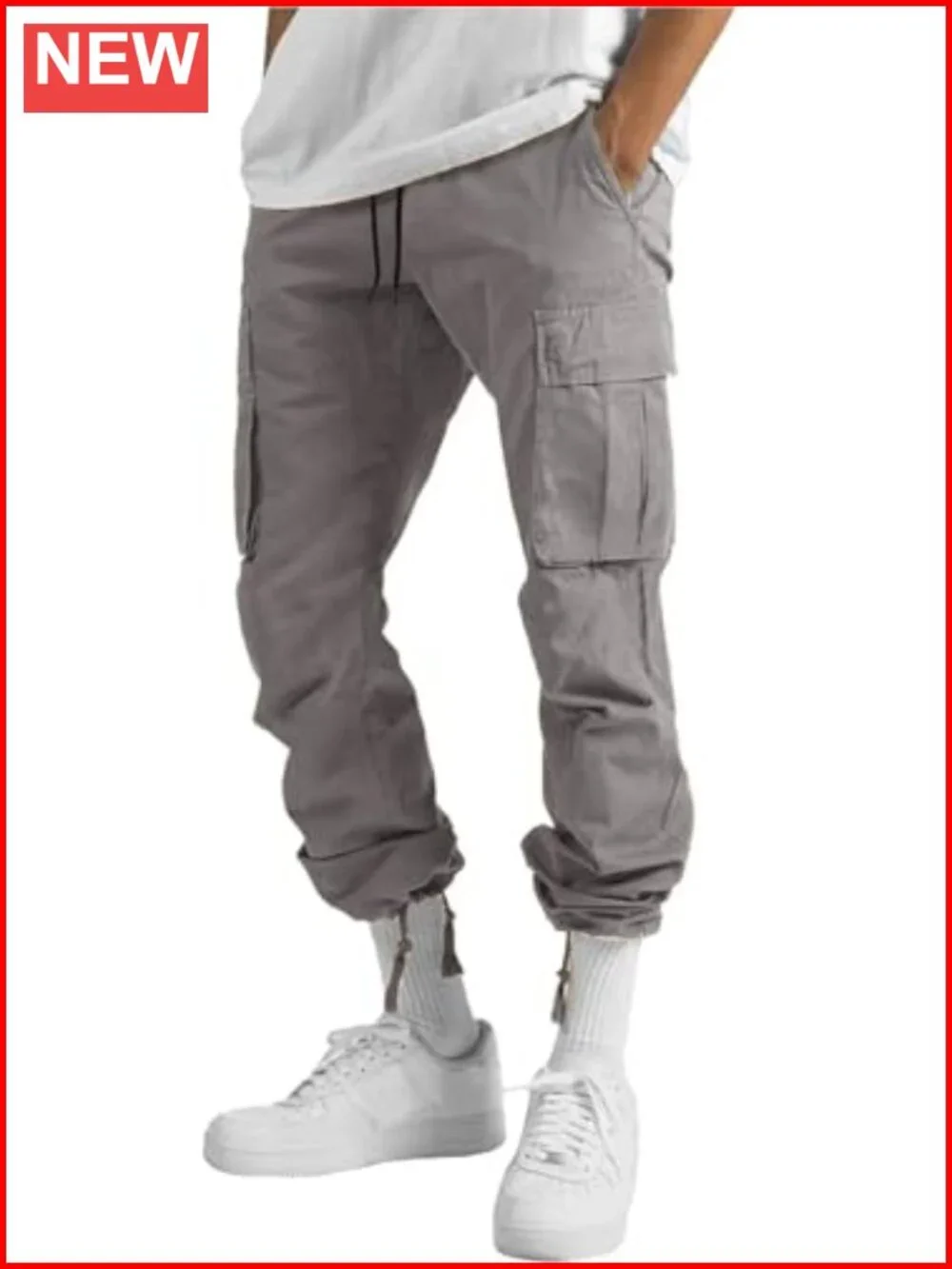 Cargo Pants Drawstring Casual Hiking Joggers Athletic Trousers Cotton Loose